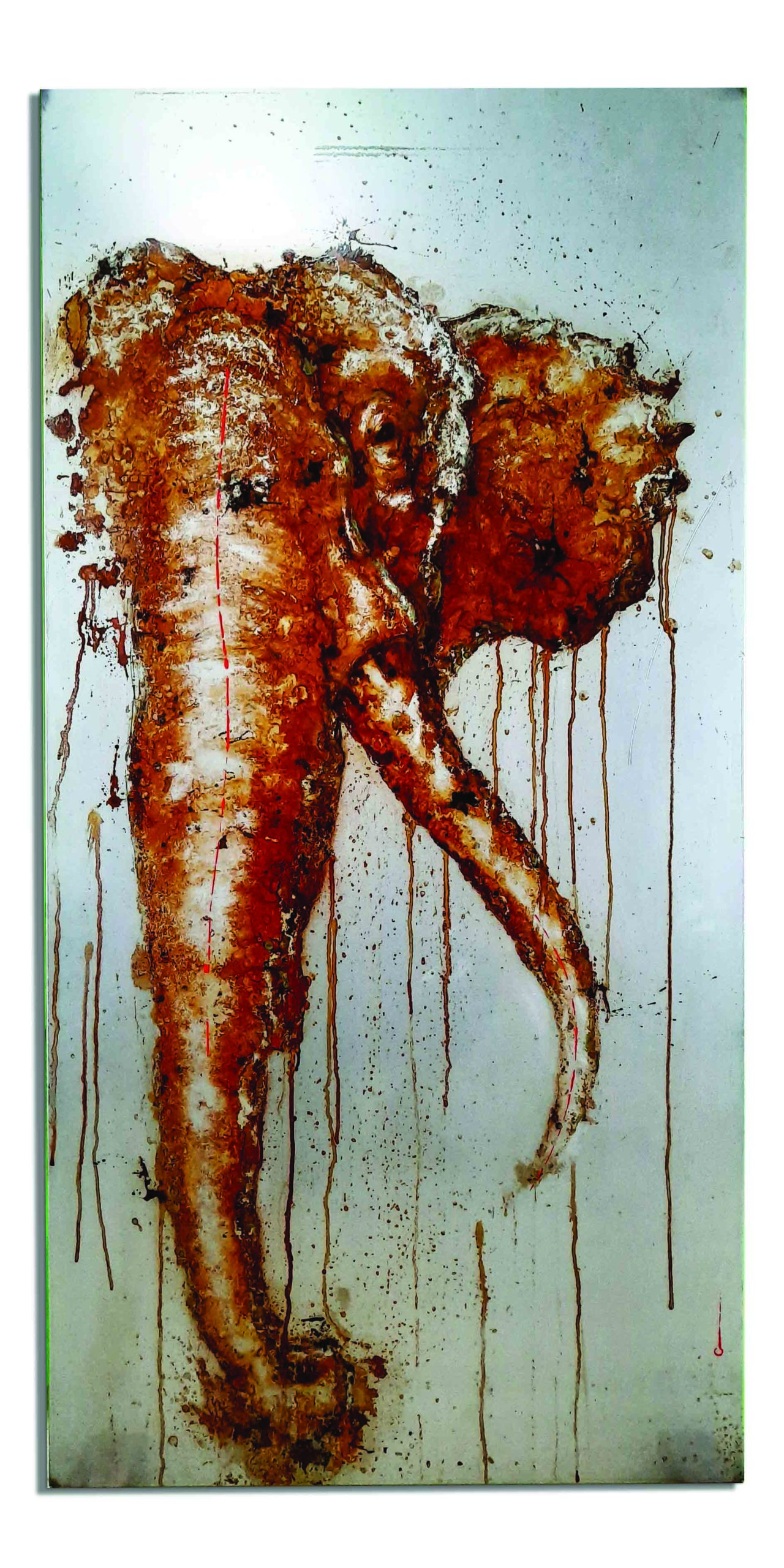 "NAM", éléphant de rouille fait avec du vinaigre et de l'eau du parc national de Cuc Phuong (Vietnam) sur acier - art on metal, christophe monteil, water is life, elephant
