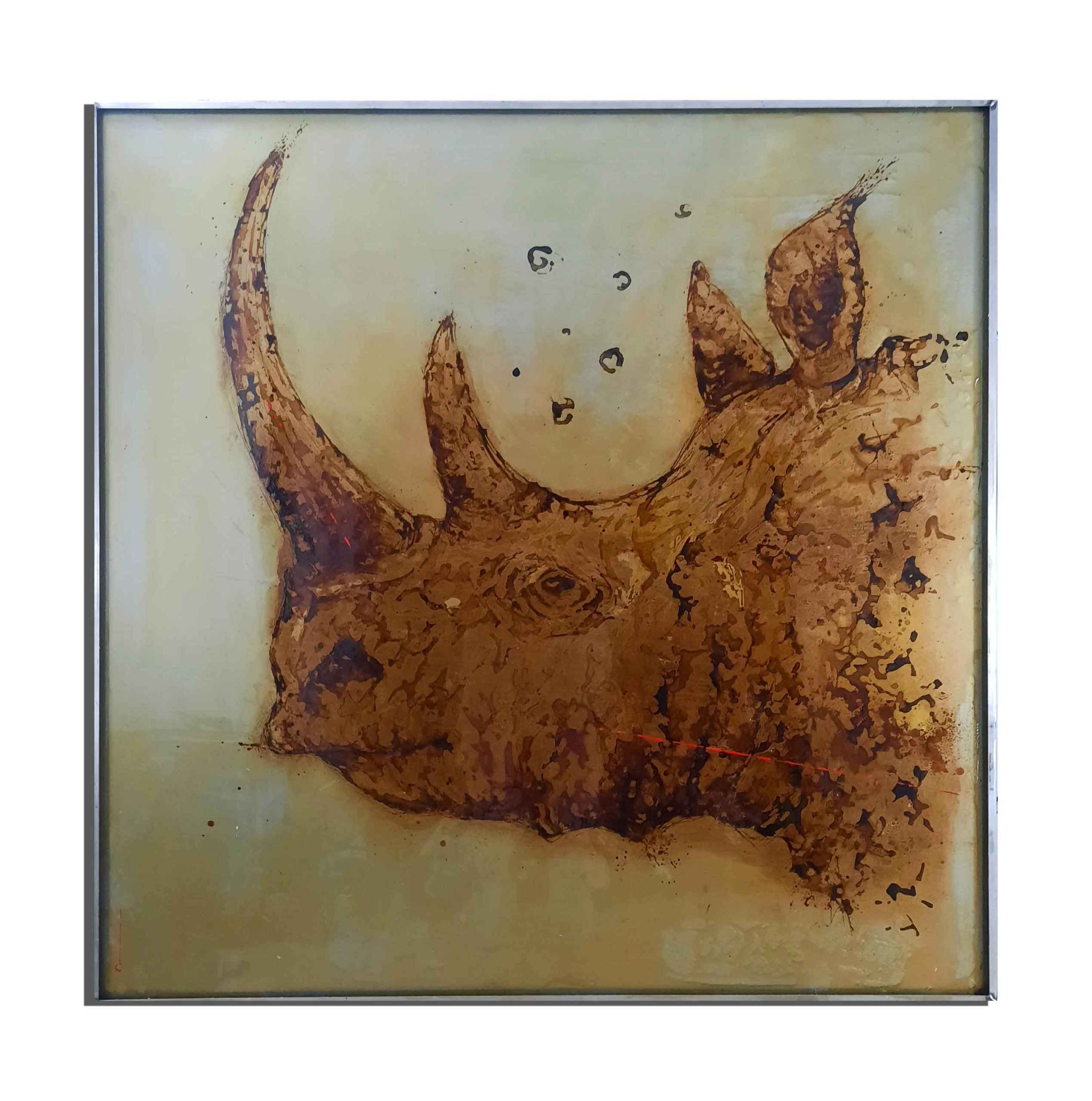 Rhino de rouille fait avec du vinaigre et de l'eau du golfe du Lion (France) - projet Water Is Life, Christophe Monteil, Art 4 Nature