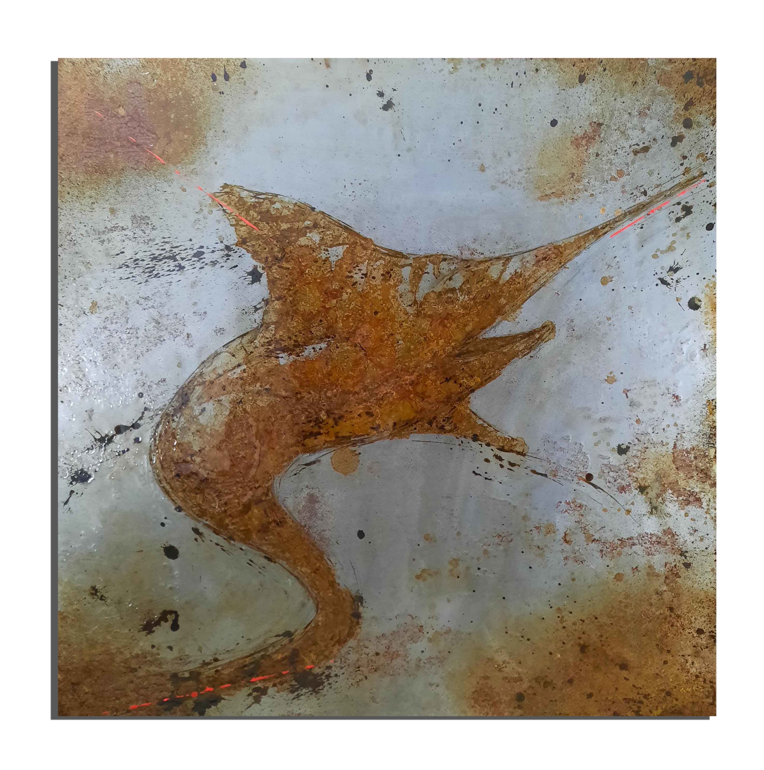 Gorille de rouille fait avec du vinaigre et de l'eau du port de Panormos (Tinos, Cyclades, Grèce) - projet Water Is Life, Christophe Monteil, Art 4 Nature