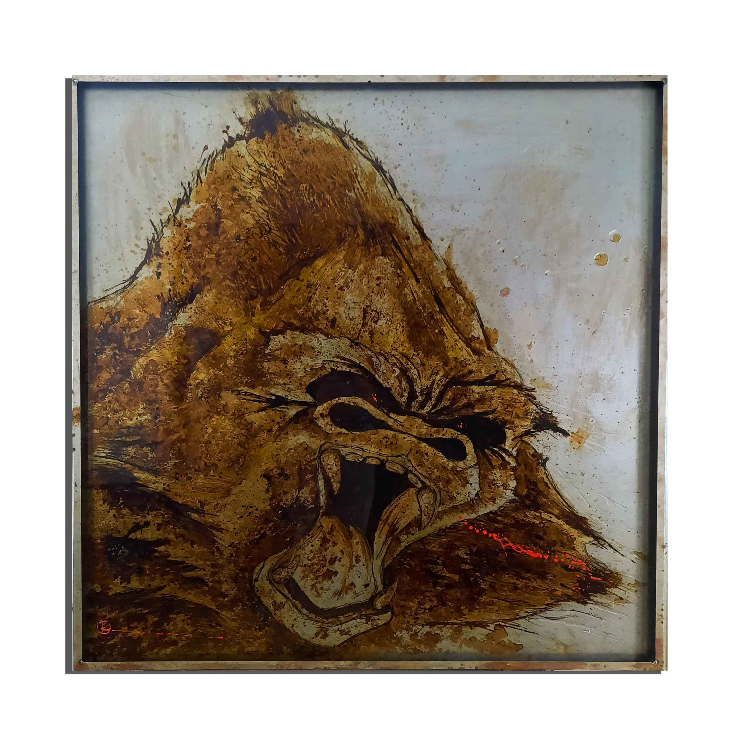 Gorille de rouille fait avec du vinaigre et de l'eau du golfe du Lion (France) - projet Water Is Life, Christophe Monteil, Art 4 Nature