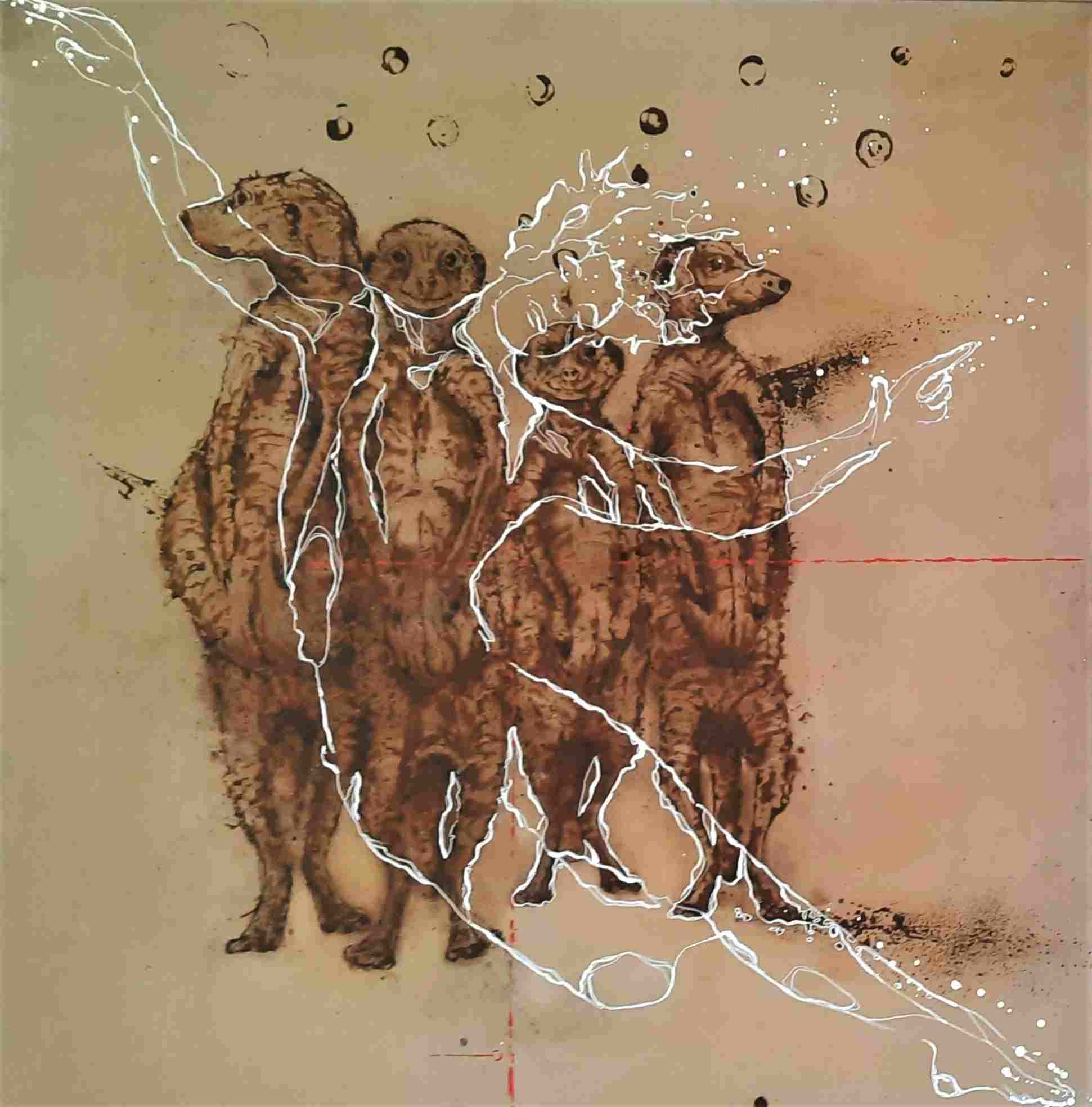 Bros — rust painting on steel with Vietnamese water, Christophe Monteil, 100×100 cm, 2020