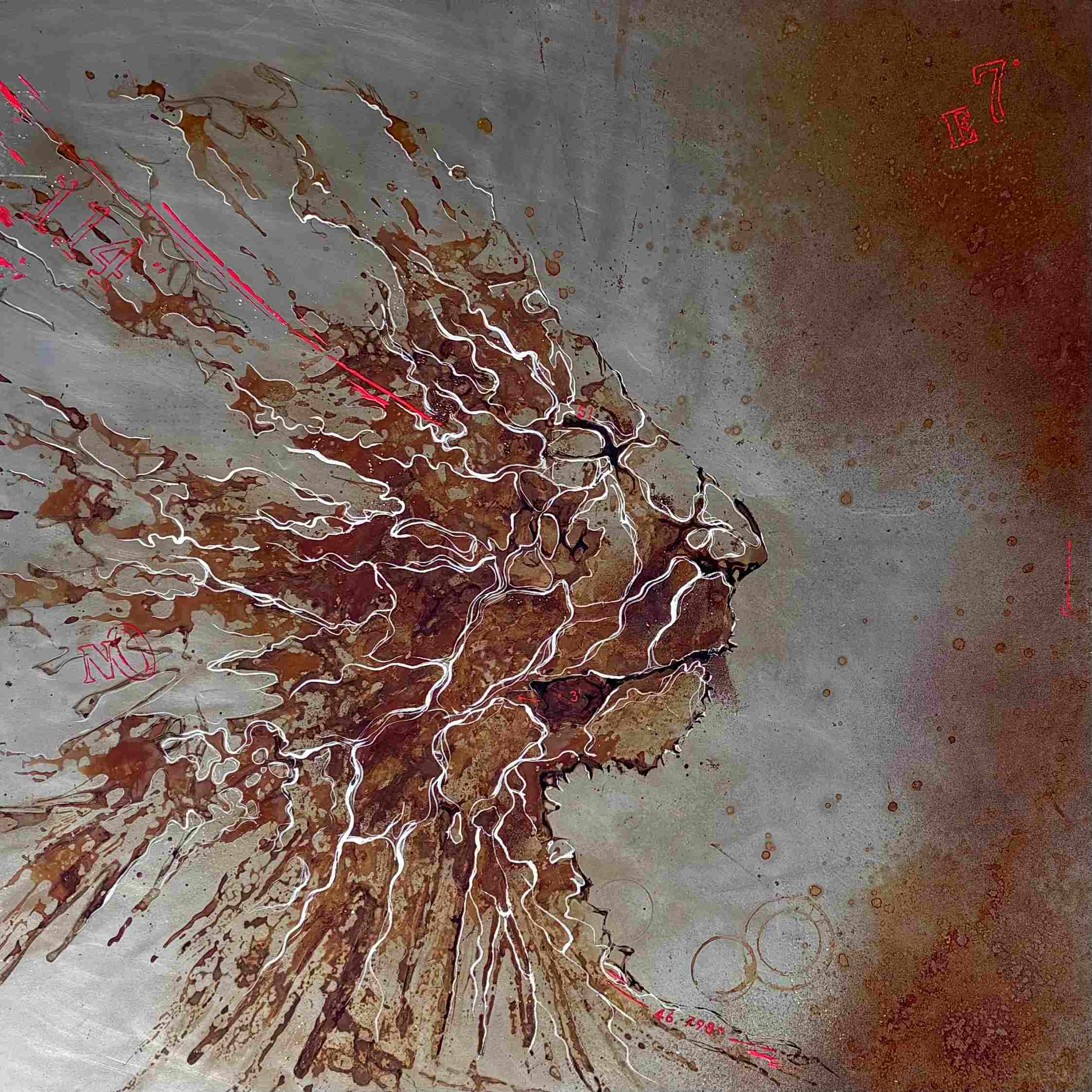 Like A… — rust paintings on steel with Mediterranean water, Christophe Monteil, 100×100 cm, 2021