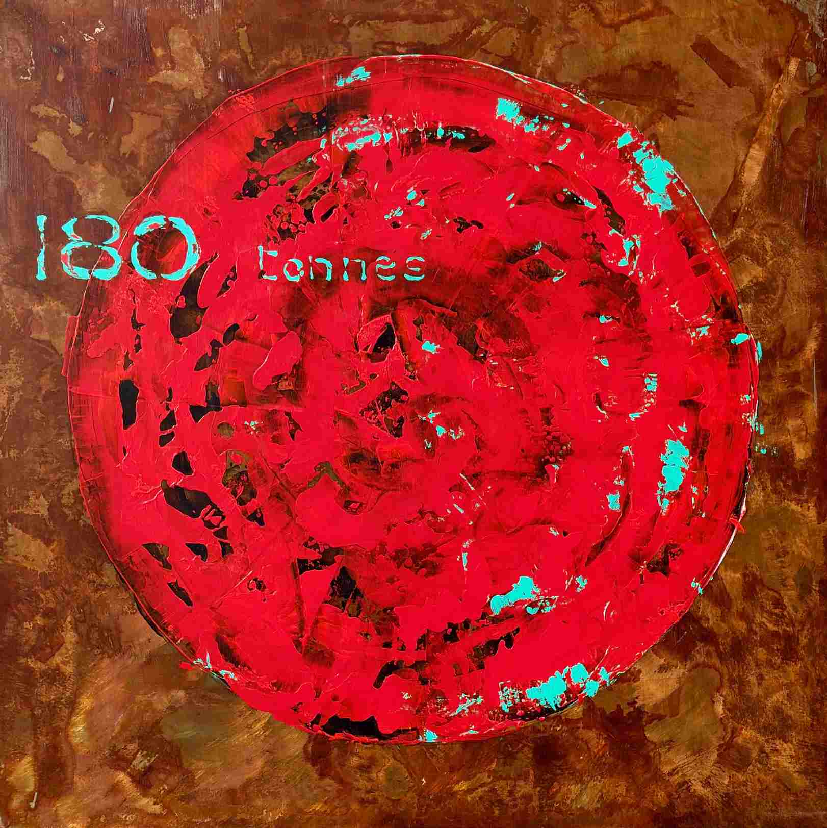 Moon 180 — rust paintings on steel with Cadarache ITER water, Christophe Monteil, 100×100 cm, 2022