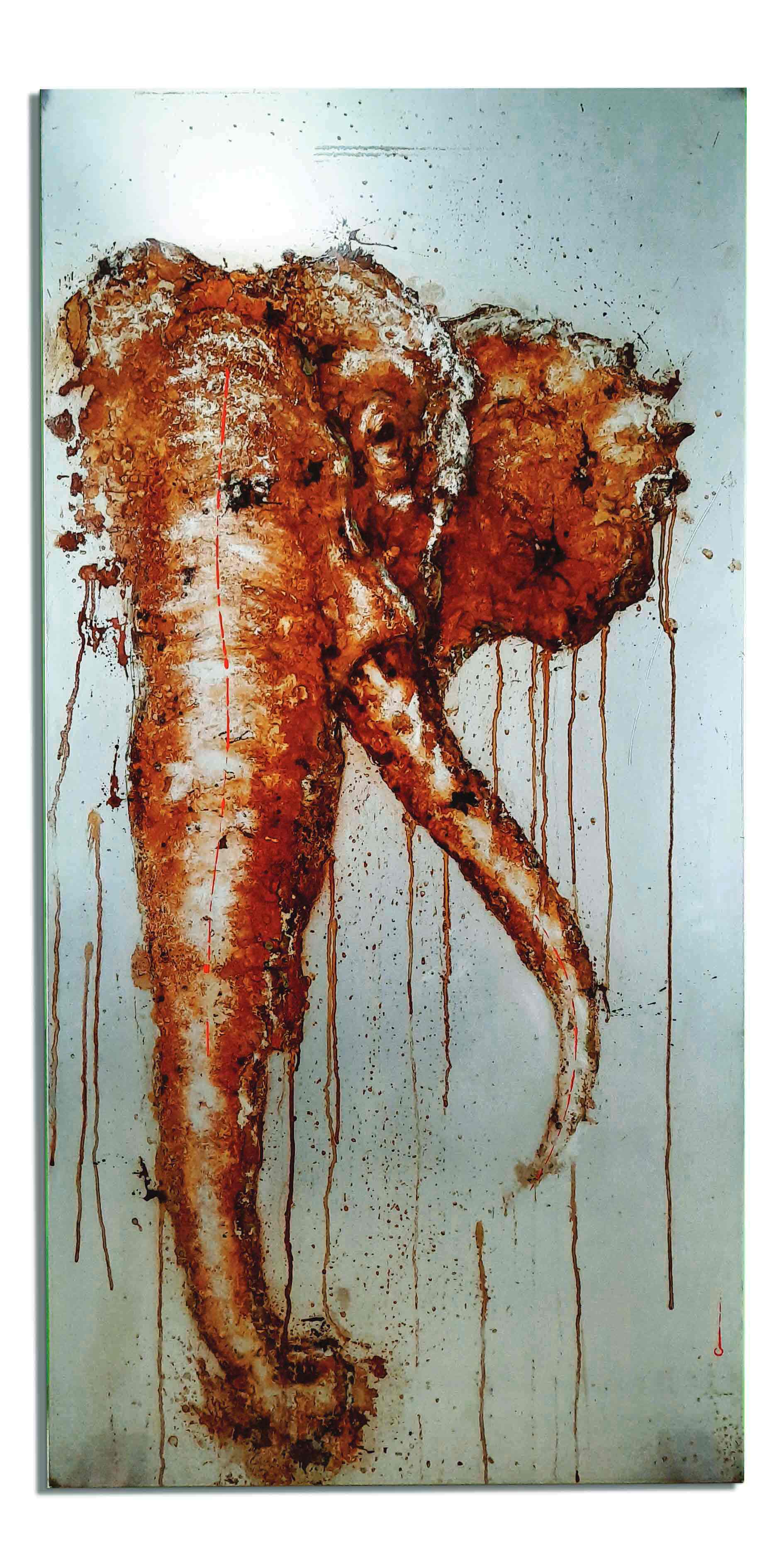 NAM — rust paintings on steel with Vietnamese water, Christophe Monteil, 70×140 cm, 2021