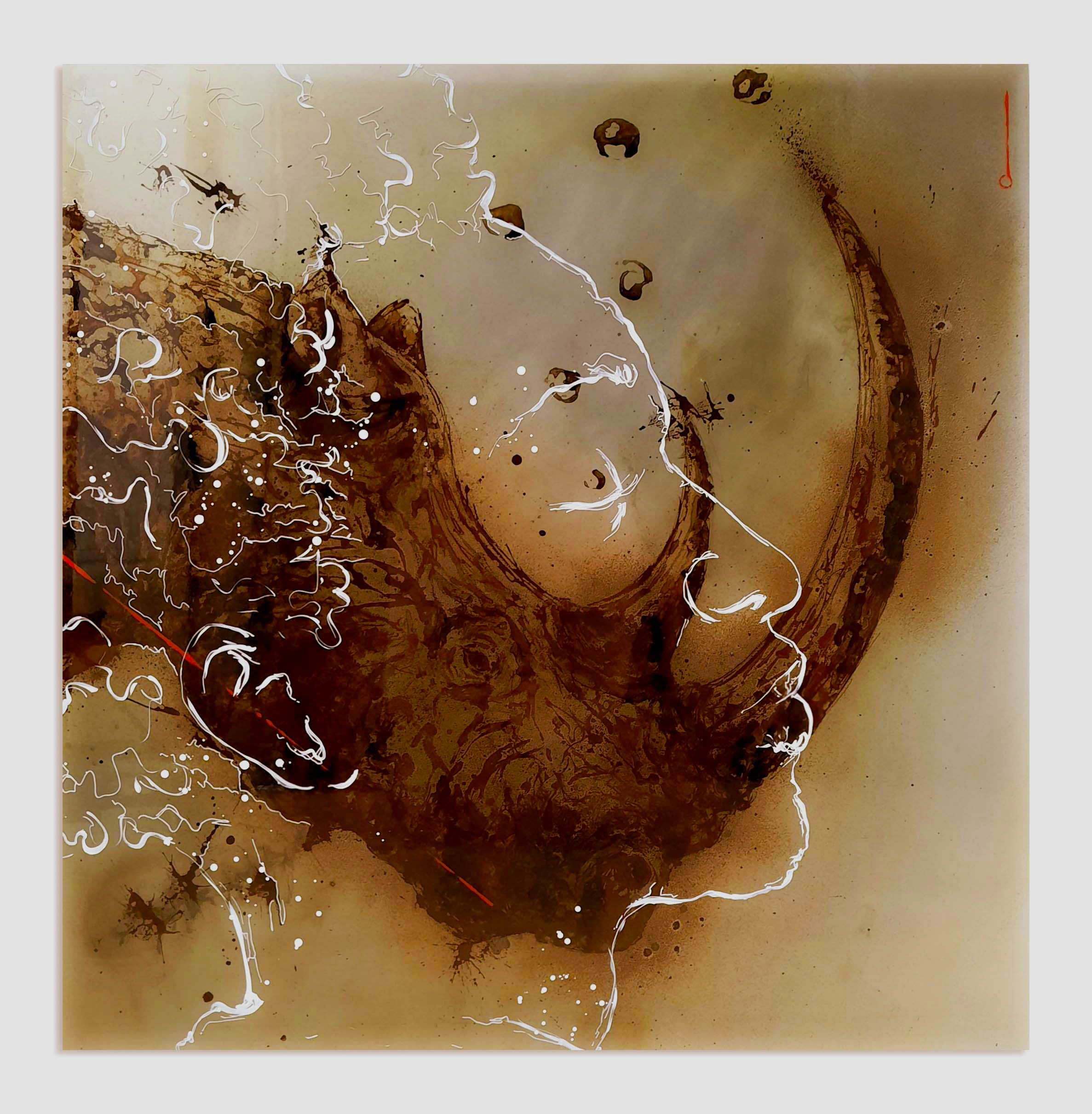 Not Made in China — peinture rouille sur acier, Christophe Monteil, 70×70 cm, 2021