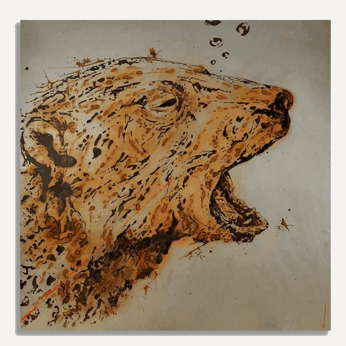 Atlas of Water — Ours polaire, peinture à la rouille sur acier réalisée avec l'eau du Groenland, Christophe Monteil, 100×100 cm, 2021