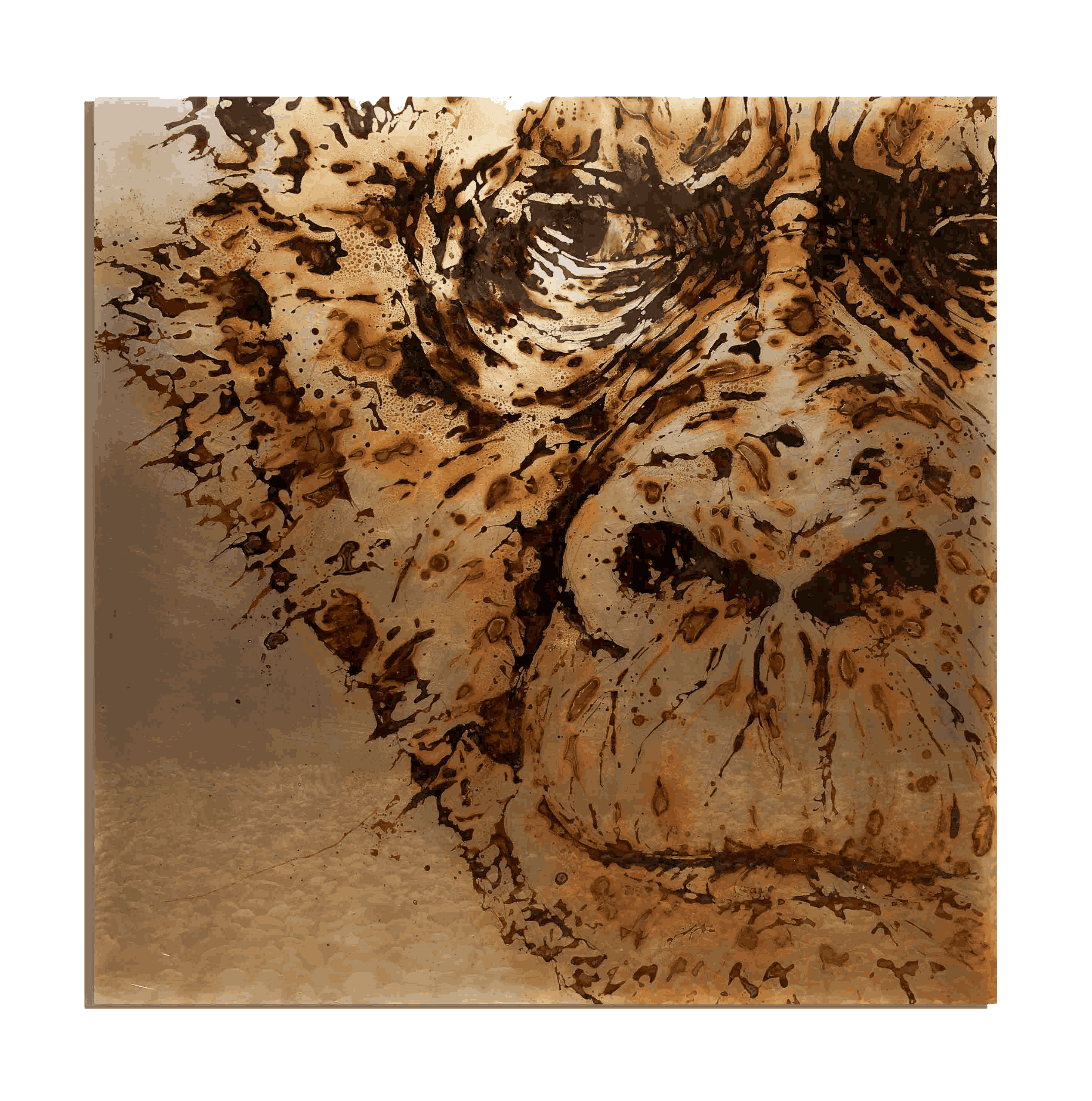 Tap Water Beast — peinture rouille sur acier avec eau de Barcelone, Christophe Monteil, 100×100 cm, 2020