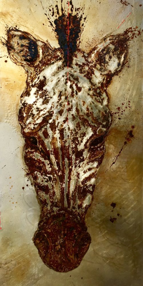 ZZZZEBRA paint on steel, rust on steel - zebra made with vinegar and water on metal