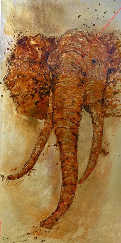 IVORY BEAUTY elephant made with vinegar and water on steel, paint, christophe monteil, montpellier, france
