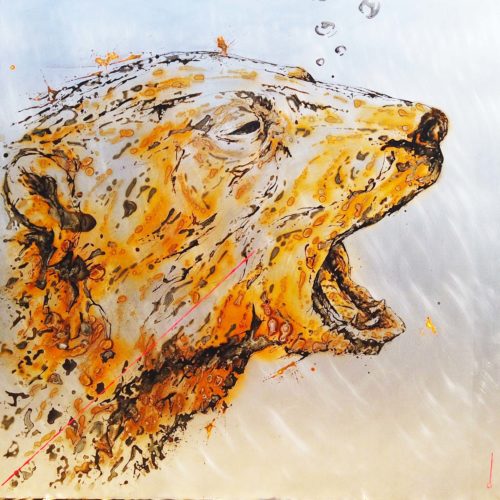 POLARRR.JPG "POLARRR" - 100x100 - 2020, rust on steel, made with water from an iceberg in the bay of Ilulissat, Greenland - Christophe Monteil art - "Water is life" project